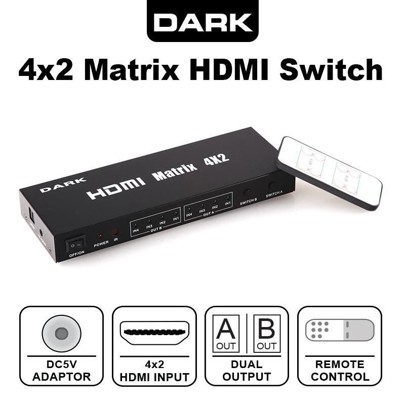 DARK DK-HD-SW4X2 4Giriş 2Çıkış Full HD 3D Kumandalı Matrix HDMI Switch Çoklayıcı