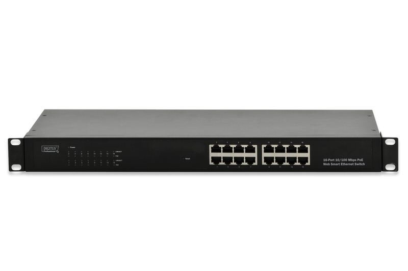 DIGITUS DN-95312 Web Smart Fast Ethernet PoE Switch 16-port RJ45, Full Powered Ra