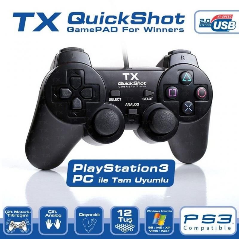 TX Pc PS3 Uyumlu Quickshot Dijital ve Analog Titreşimli Gamepad TXACGPAD02