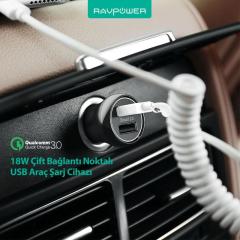 RAVPOWER RP-PC086 18W Çift Çıkış iSmart Siyah Araç Şarjı