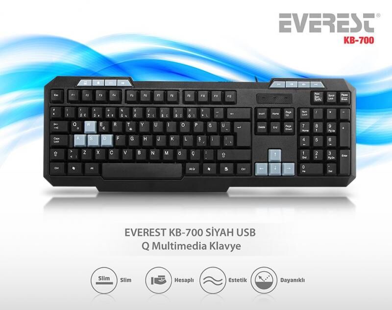 EVEREST Kablolu USB Q Multimedya Siyah Klavye KB-700