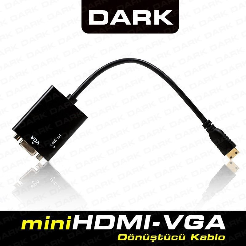 DARK DK-HD-AHDMINIXVGA Mini HDMI To VGA ve Ses Aktif Dijital-Analog Çevirici