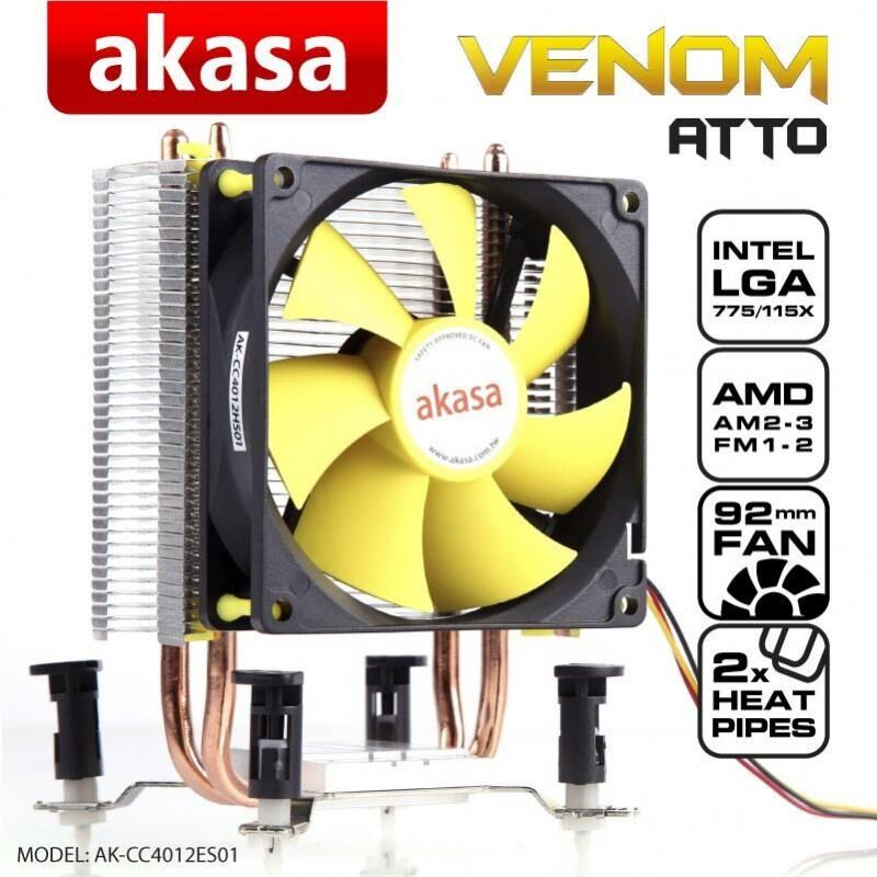 AKASA Venom Atto 9cm Fan Intel ve AMD Uyumlu İşlemci Soğutucu AK-CC4012ES01