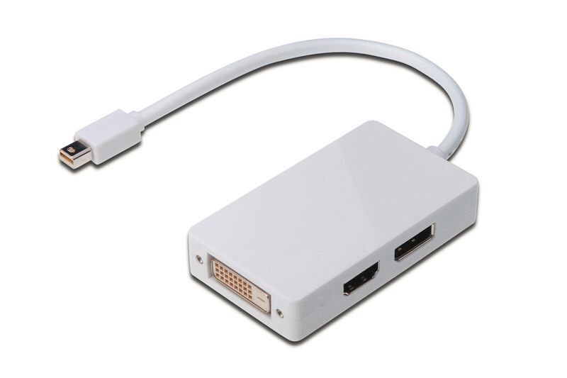 DIGITUS DisplayPort dağıtıcı kablo,mini DP-DP+HDMI+DVI M/F, 0.2 m,DP 1.1a beyaz
