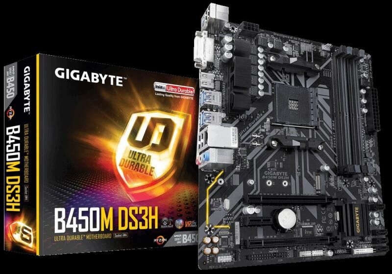GIGABYTE B450M-DS3H AMD B450M Soket AM4 DDR4 3600 MHz DVI HDMI USB 3.1 Anakart