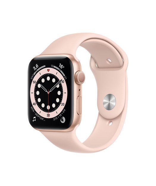 Apple Watch Series 6 GPS 44mm Altın Rengi Alüminyum Kasa ve Kum Pembesi Spor Kordon