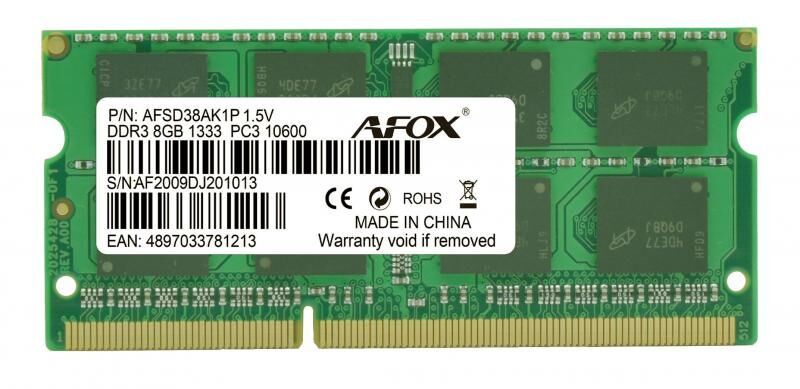 AFOX AFSD38AK1P MEMORY DDR3 8GB 1333Mhz SODIMM