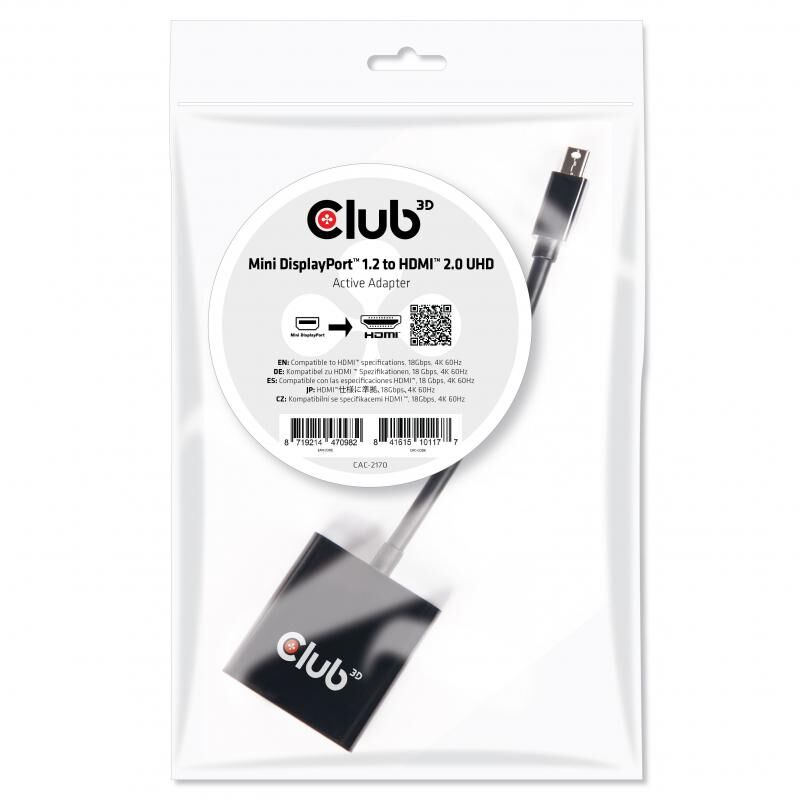 CLUB3D Mini DisplayPort 1.2 To HDMI 2.0 UHD Aktif Çevirici Adaptör CAC-2170