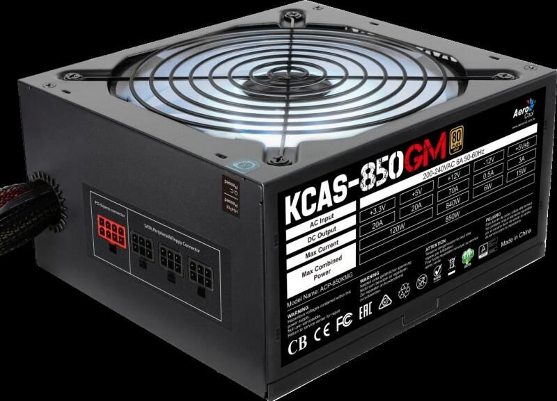 AEROCOOL 850W 80+Gold Aktif PFC RGB Fan Modüler Gaming Güç Kaynağı AE-KCAS850GM