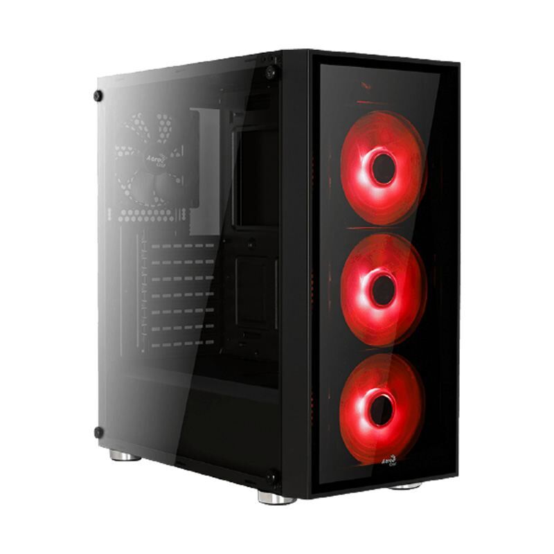 AEROCOOL AE-QRTZ-RD Powersız Pencereli Kırmızı LED Fanlı Midi Tower Siyah Kasa
