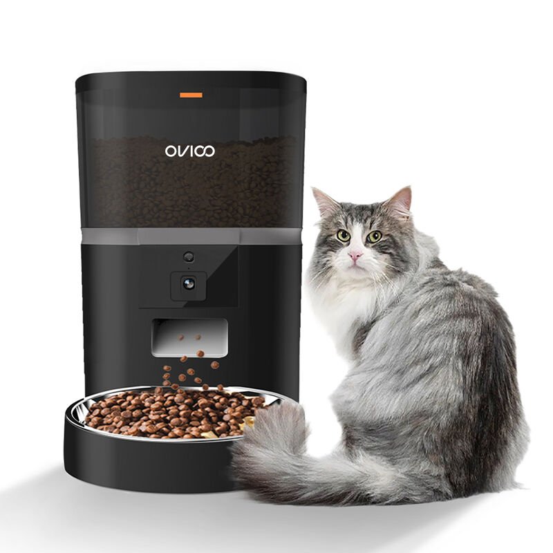 OVIOO QQ005  6lt Kameralı ve Uzaktan Wifi Bağlantılı Paslanmaz Kaseli Kedi ve Köpek Besleyici Siyah