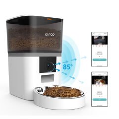 OVIOO QQ005  6lt Kameralı ve Uzaktan Wifi Bağlantılı Paslanmaz Kaseli Kedi ve Köpek Besleyici Beyaz