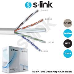 S-LINK CAT6 305M Awg 24 0.5mm Gri Network Kablosu SL-CAT608
