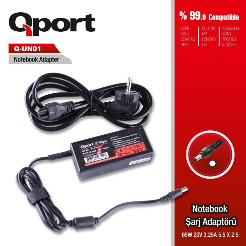QPORT 65W 20V-3.25A (5.5x2.5) Acer Compaq Fujitsu Advent Adapt?r QS-UN01