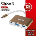 QPORT Type-C To VGA + USB3.0+Type-C(F) 1920*1080P Çevirici Converter Q-TV03