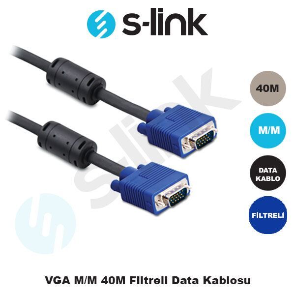 S-LINK 40m M/M VGA Siyah Data Görüntü Kablosu SL-VGA40