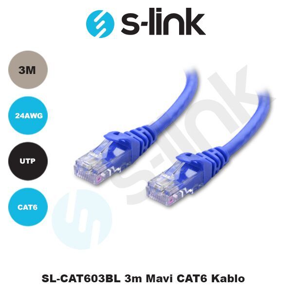 S-LINK CAT6 3M Mavi Network Kablosu SL-CAT603-M