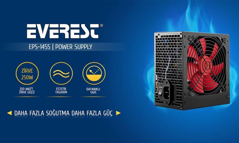 EVEREST 200W Kutulu 12cm Fan 6xSata 2xIDE Güç Kaynağı EPS-1455