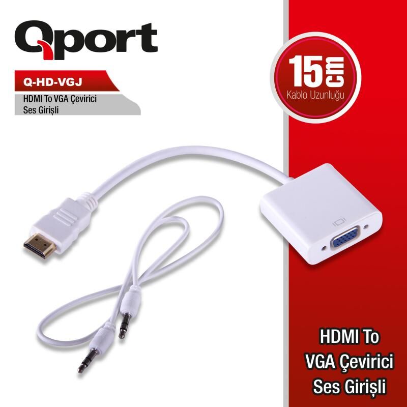 QPORT HDMI To VGA Ses Girişli Çevirici Converter Q-HD-VGJ
