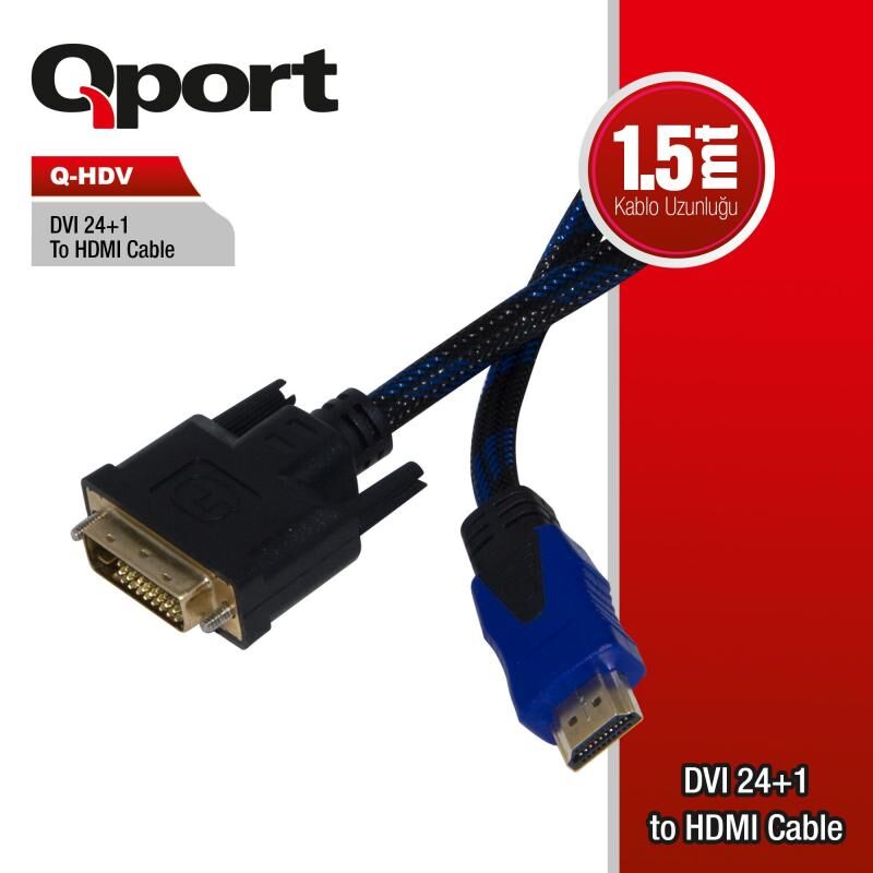 QPORT Q-HDV 1.8M DVI To HDMI 24+1 Converter Çevirici Kablo