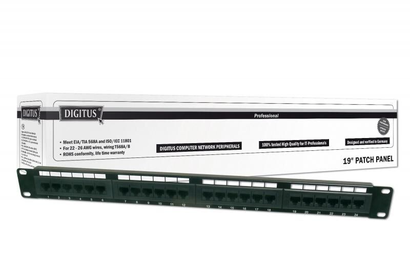 DIGITUS DN-91624U Cat6 19'' 24Port UTP 8P8C 50 Mikron Altın Kontak Patch Panel