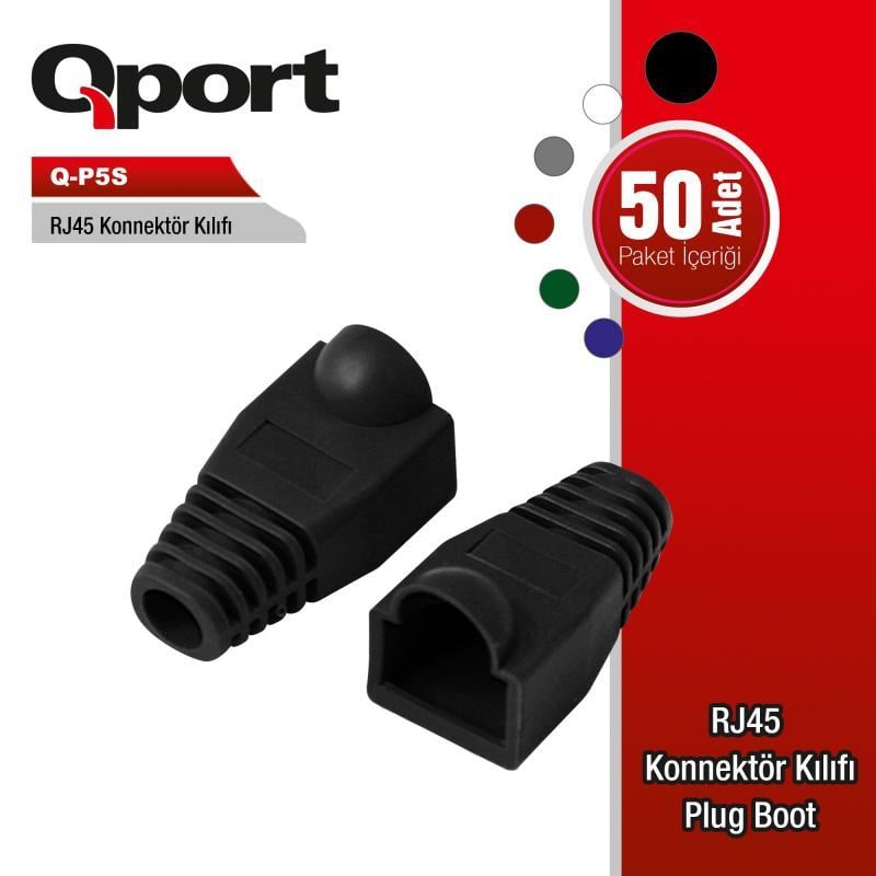 QPORT RJ45 KONNEKTÖR KILIFI - PLUG BOOT 50'Lİ PAKET SİYAH - CAT5 - CAT6 - CAT7 Q-P5S