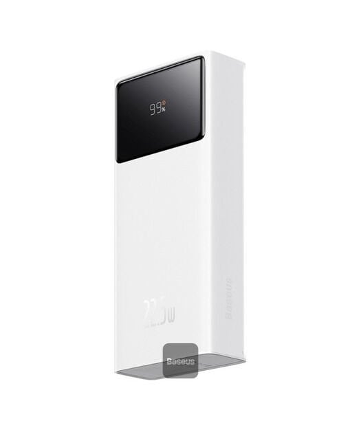 Baseus Star-Lord Dijital Ekranlı Hızlı Şarj Power Bank 30000mAh 22.5W - Beyaz + SimpleSeri Şarj Kablosu USB to Type-C 3A 0.3m - Siyah