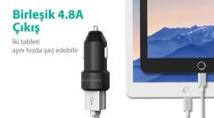 RAVPOWER RP-VC006 Ultra İnce/Ufak 24W 4.8A Çift Çıkış iSmart Araç Şarjı Siyah