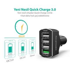 RAVPOWER RP-VC003 54W 4 Port QC 3.0 Hızlı Araç Şarjı Siyah