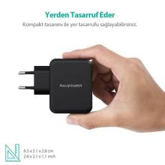 RAVPOWER RP-PC006 30W İki Port QC3.0 Hızlı Şarj Cihazı Siyah
