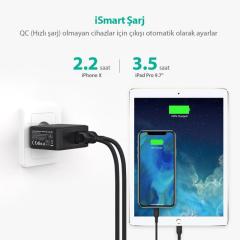 RAVPOWER RP-PC006 30W İki Port QC3.0 Hızlı Şarj Cihazı Siyah