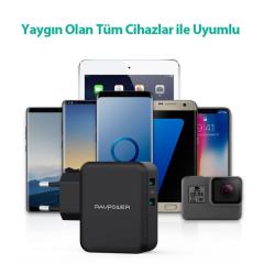 RAVPOWER RP-PC006 30W İki Port QC3.0 Hızlı Şarj Cihazı Siyah