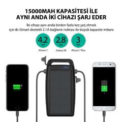 RAVPOWER RP-PB003 15000mAh IPX4 Outdoor Güneş Enerjili ve Led Işıklı Taşınabilir PowerBank