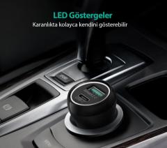 RAVPOWER RP-PC091 QC 3.0 PD 36W Toplam Çıkış Siyah Hızlı Araç Şarjı