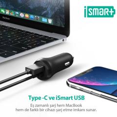 RAVPOWER RP-PC091 QC 3.0 PD 36W Toplam Çıkış Siyah Hızlı Araç Şarjı