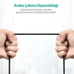 RAVPOWER RP-CB018 1 m Type-C Type-C Naylon/Çelik Örgülü Şarj/Data Kablosu Siyah +