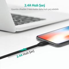 RAVPOWER RP-CB017 1 m USB-A Type-C Naylon/Çelik Örgülü Şarj/Data Kablosu Siyah +