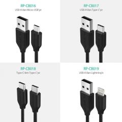 RAVPOWER RP-CB017 1 m USB-A Type-C Naylon/Çelik Örgülü Şarj/Data Kablosu Siyah +