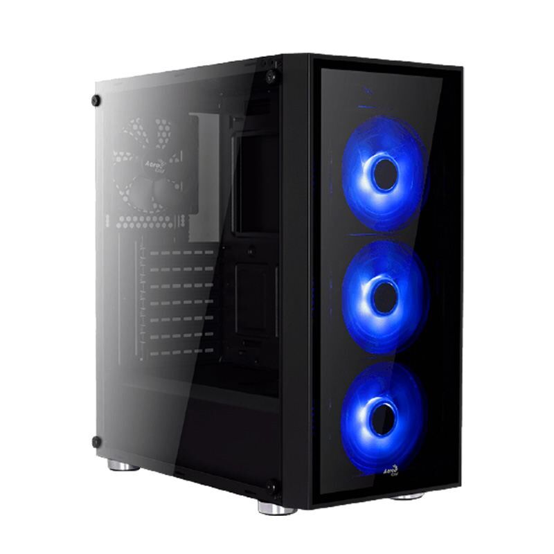AEROCOOL AE-QRTZ-BL750VX 750W GÜÇKAYNAKLI QUARTZ MAVİ LED FANLI ,CAM YAN PANEL SİYAH ATX KASA