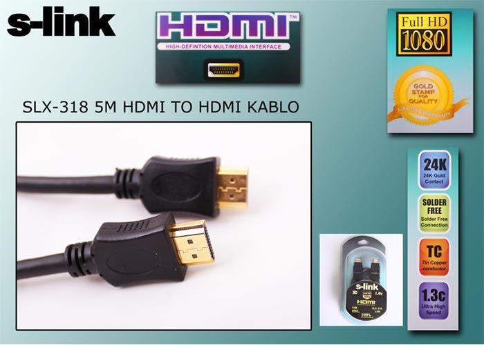 S-LINK 5M v1.4 3D Altın Uçlu HDMI Görüntü Kablosu SLX-318