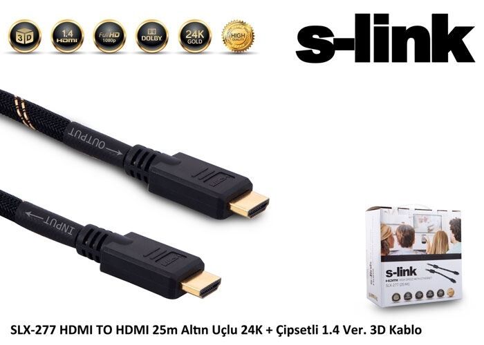 S-LINK 25M Altın Uçlu HDMI Görüntü Kablosu SLX-277