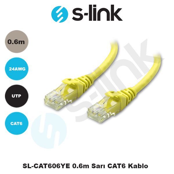 S-LINK Cat6 0.6m Sarı Network Kablosu SL-CAT606YE