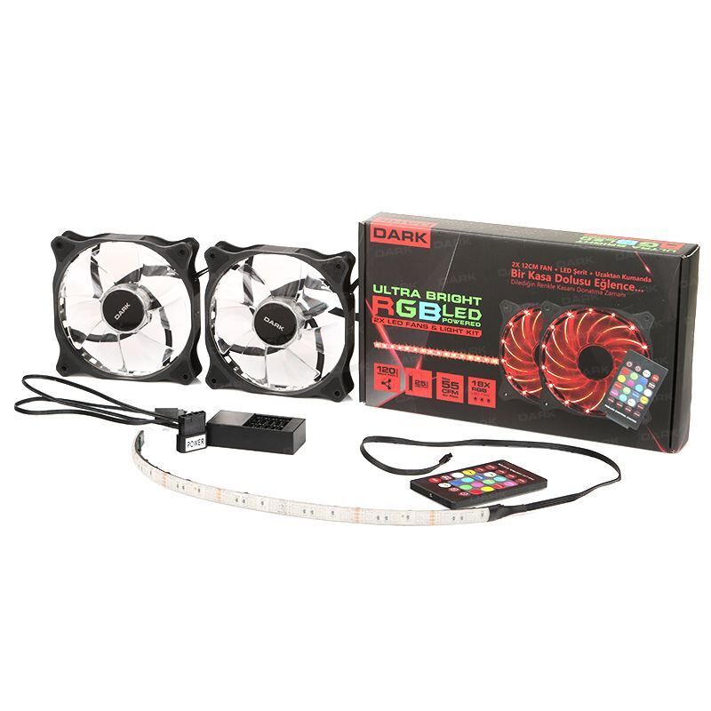 DARK 2x12cm Ultra Bright RGB Multi LED Kasa Fanı ve Şerit Kit DKCKRGB01