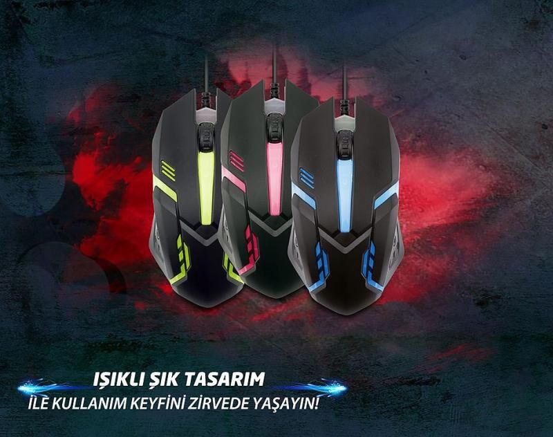 EVEREST Kablolu USB Siyah Işıklandırmalı Oyuncu Mouse SM-G62