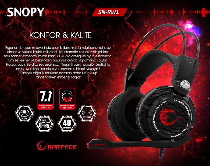 RAMPAGE USB Kablolu Mikrofonlu Siyah Gaming Kulak Üstü Kulaklık SN-RW1S