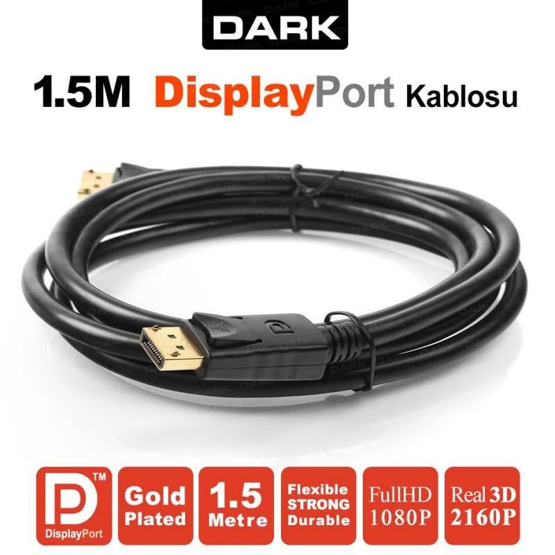 DARK DK-CB-DPL150 1.5 Metre DisplayPort Kablo (v1.2 2160P Altın Uçlu)