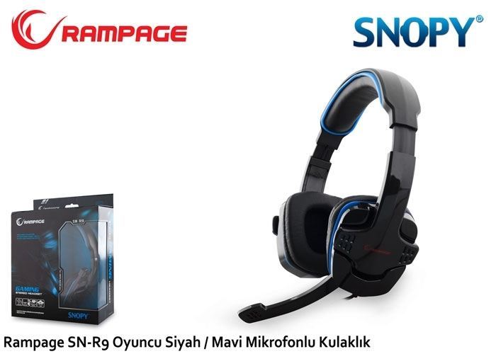 RAMPAGE Kablolu Mikrofonlu Siyah-Mavi Gaming Kulak Üstü Kulaklık