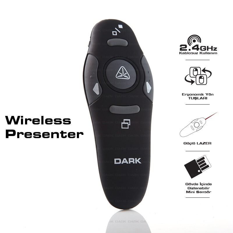 DARK 2.4GHz RF Kablosuz Kırmızı Lazerli USB Sunum Kumandası