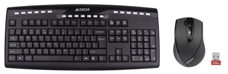 A4 Tech Kablosuz,Nano Alıcı,Q TR MM Klavye,V-Track Optik Mouse Siyah Set
