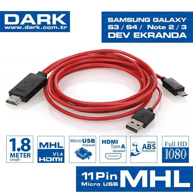 DARK 1.8m 11pin MHL-HDMI MHL Görüntü Kablosu DK-HD-AMHLSM180